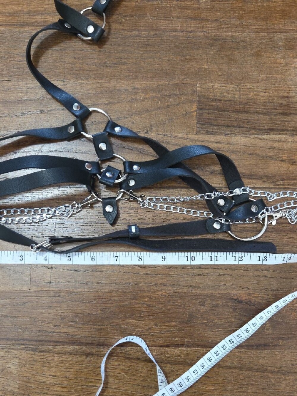 Gothic Faux Leather Harness with Silver Chains - Picture 7 of 8